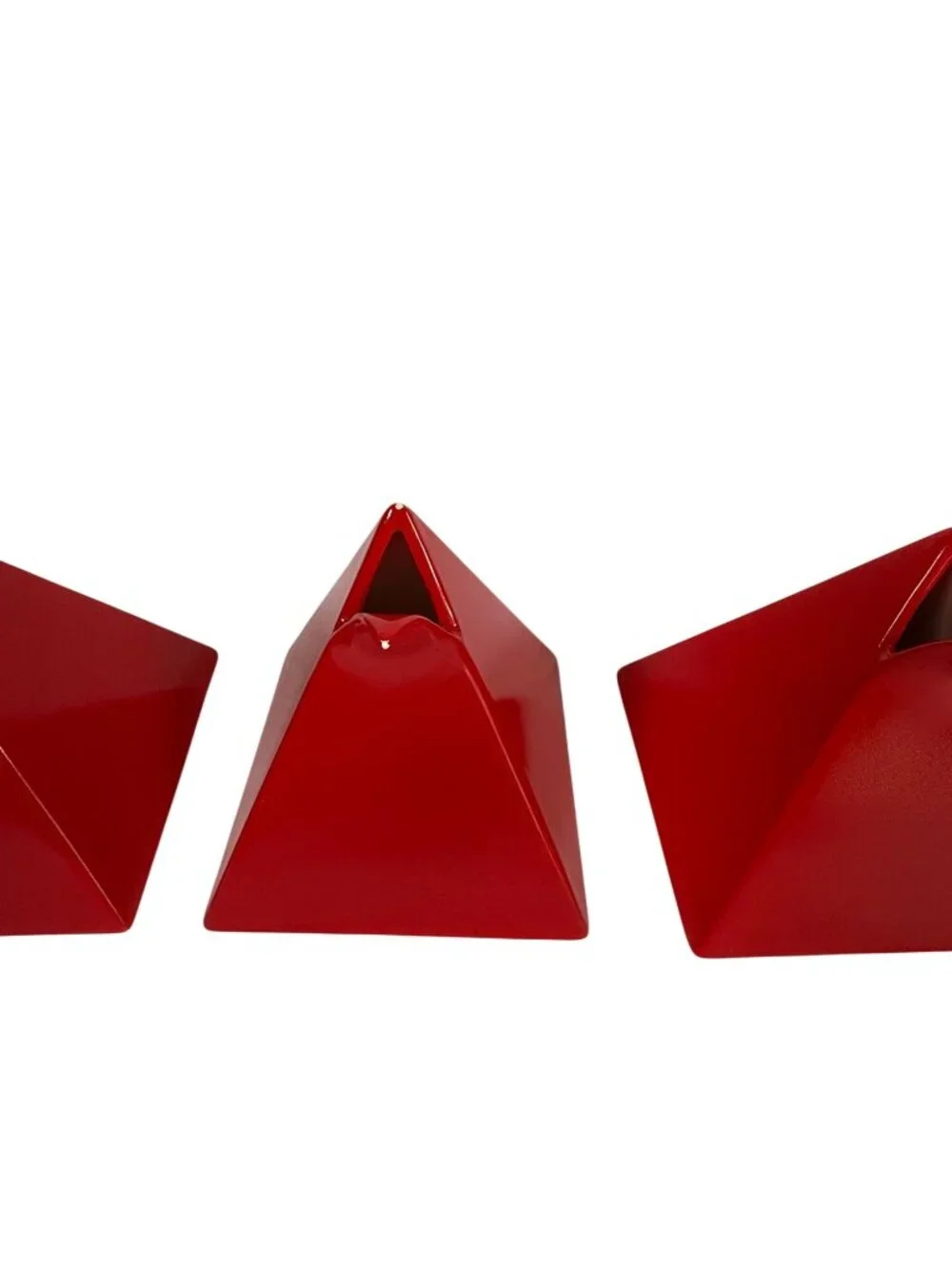 4 Mikasa Helena Uglow Japan Red Pyramid Bud Vases Mid Century Modern Geometric